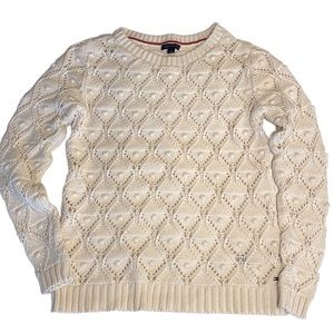 Tommy Hilfiger Ivory Open Knit Long Sleeve Crew Neck 100% Cotton Sweater - M
